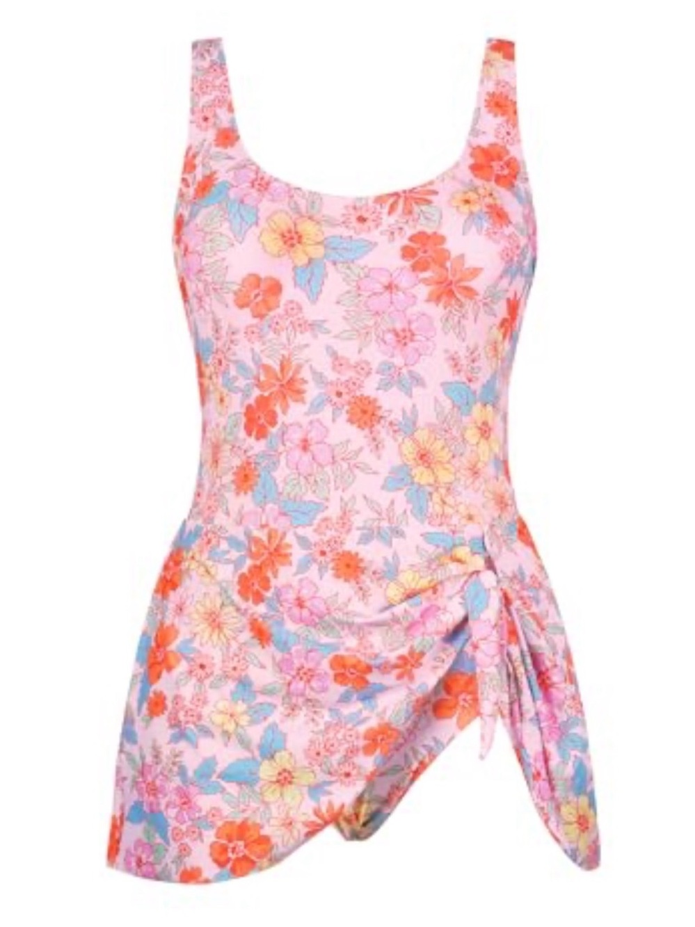Cupshe Pink Floral One-Piece Swimdress  Tie Skirt Size XL Resort Cruise Vacation - Picture 2 of 5